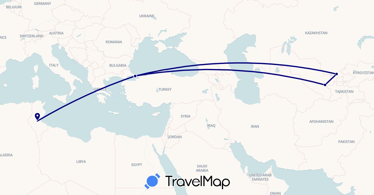 TravelMap itinerary: driving in Tunisia, Turkey, Uzbekistan (Africa, Asia)